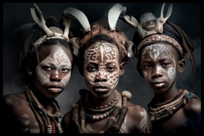 Muurkunst van Afrikaanse cultuur: tribal boys