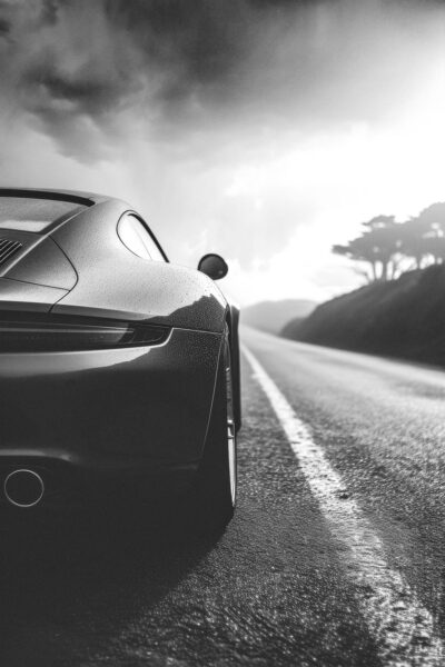 Zwart wit wall art van luxe auto