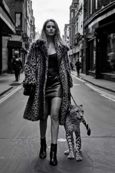 Wall art van sexy vrouw met luipaard