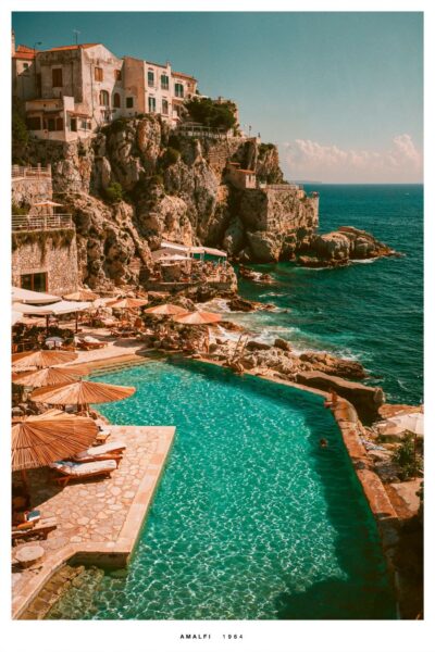 Fotokunst van retro zwembad aan de Middellandse zee