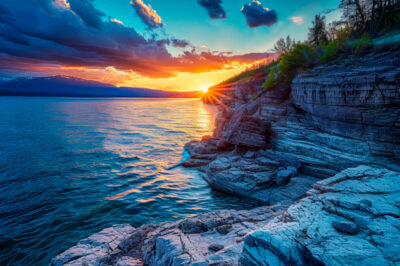Kunstfoto van zonsondergang aan zee