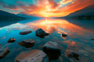 Wanddecoratie van zonsondergang aan zee