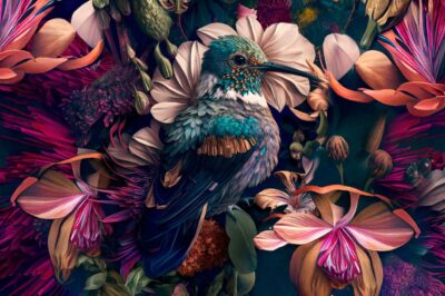 Kleurrijk schilderij van kolibrie