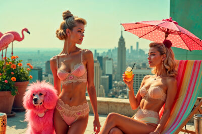 Luxury wall decor van sexy women in roze lingerie